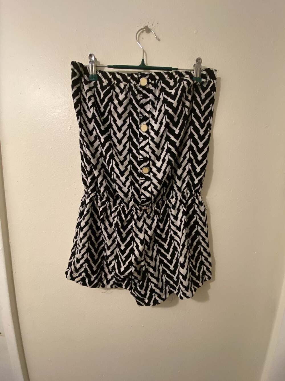 Mi Sope Romper Black and White Zig Zag Strapless
